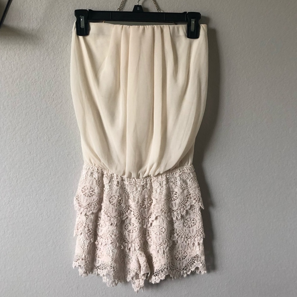 Strapless chiffon/lace romper